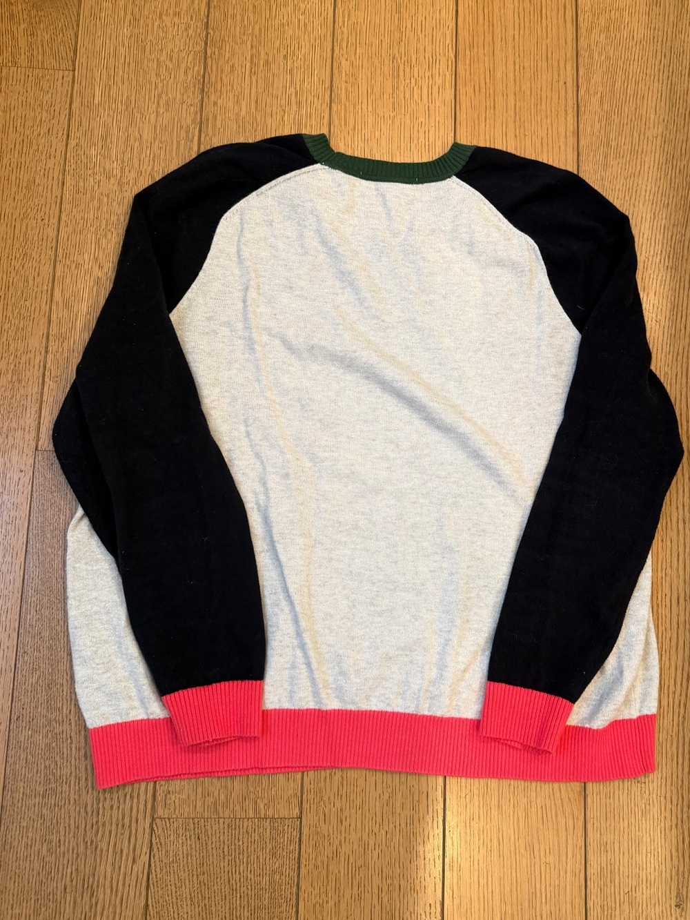 Boden Colorblock Crewneck Sweater in Gray, Navy & Pink with Green Trim Large - Picture 3 of 5